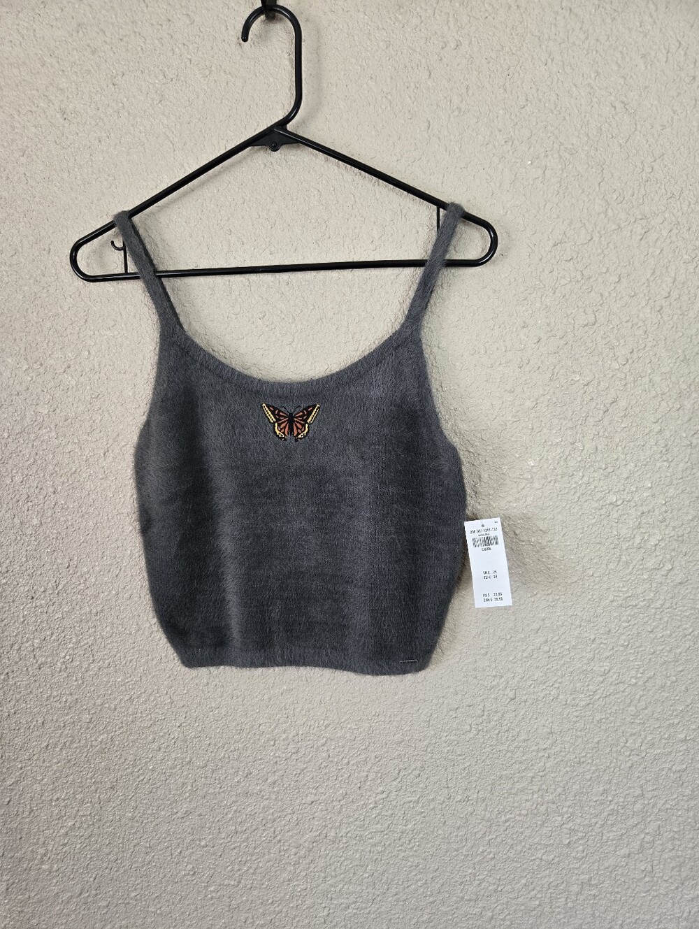 Hollister Butterfly Fuzzy Crop Top Junior Size Large New With Tags #2C8809